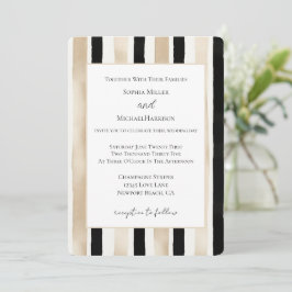 Convite Champagne Creme Listras Pretas Brancas Casamento
