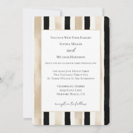 Convite Champagne Creme Listras Pretas Brancas Casamento