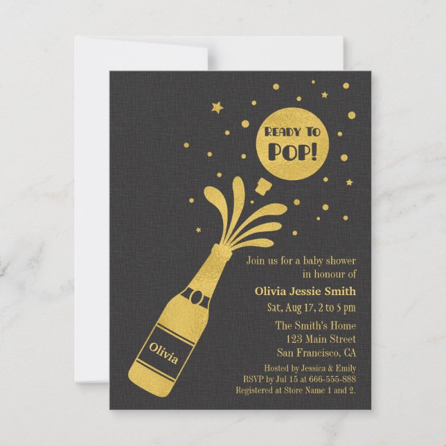 Convite Champagne de Ouro Falso Pronto para Estourar Chá d (Frente)