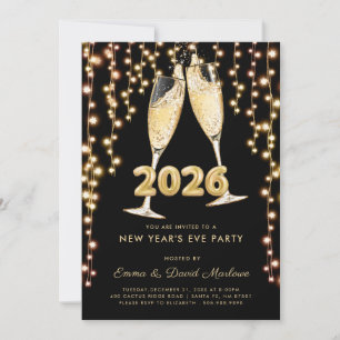 Convite Champagne Dourada Preta Moderna Réveillon 2026