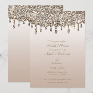 Convite Champagne Dourado Brilho Gotejante Noiva Glam Chuv