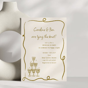 Convite Champagne Dourado Casal de Noiva Chá de Casa Elega