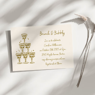 Convite Champagne Dourado Manuscrito Brunch Bebida Espuman