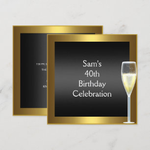 Convite Champagne Dourado Preto Aniversário de 40 Anos