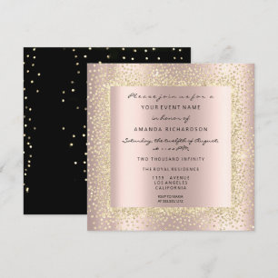 Convite Champagne Dourado Preto Confete Rosa Bege Minimal