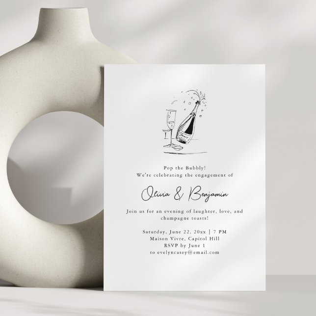 Convite Champagne Drawing Minimalist Engagement Party (Criador carregado)