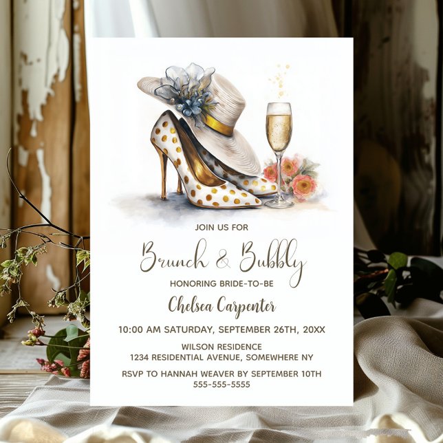 Convite Champagne e Sapatos de Bolinhas Brunch e Bolhas (Criador carregado)