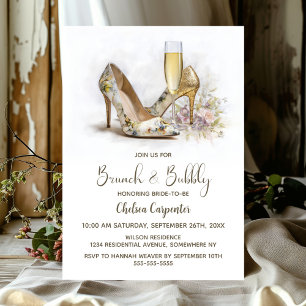 Convite Champagne e Sapatos Florais Brunch e Bolhas
