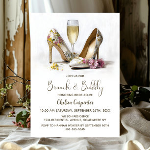 Convite Champagne e Sapatos Florais Brunch e Bolhas