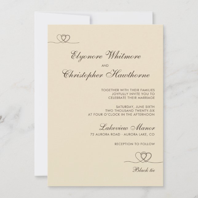 Convite Champagne Elegant Chic Calligraphy Wedding (Frente)