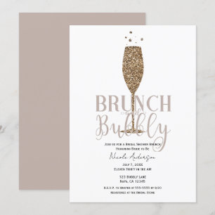 Convite Champagne Espumante Rosa Bege Chá de Noiva Brunch