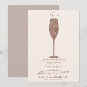 Convite Champagne Espumante Rosa Dourado Brunch de Chá de