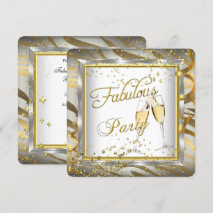Convite Champagne Fabulous Party Zebra Creme Ouro Prata 2