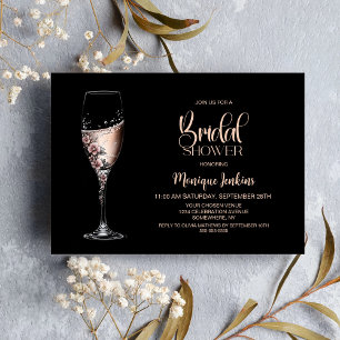 Convite Champagne Floral Rosa Chá de Noiva