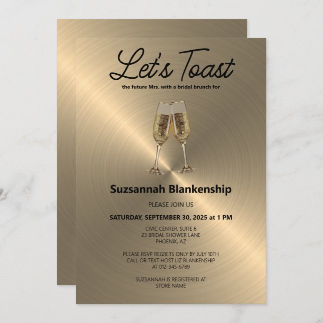 Convite Champagne Flute Toast Bridal Shower Template (Frente/Verso)