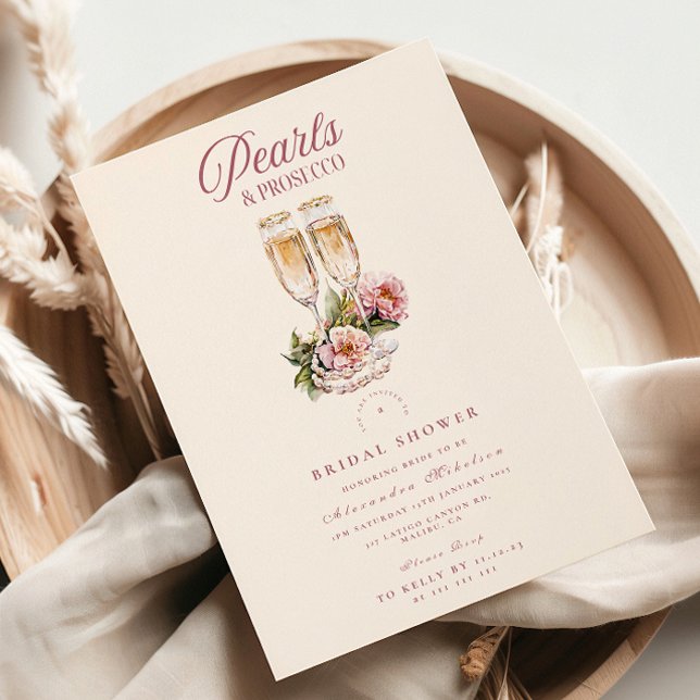 Convite Champagne Flutes & Pearls Bridal Shower  (Criador carregado)