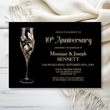 Champagne Glass Gold Leaf 10th Wedding Anniversary