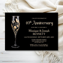 Convite Champagne Glass Gold Leaf 40th Wedding Anniversary