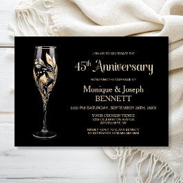 Convite Champagne Glass Gold Leaf 45th Wedding Anniversary