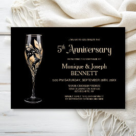 Convite Champagne Glass Gold Leaf 5th Wedding Anniversary