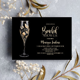 Convite Champagne Glass Gold Leaf Bridal Shower