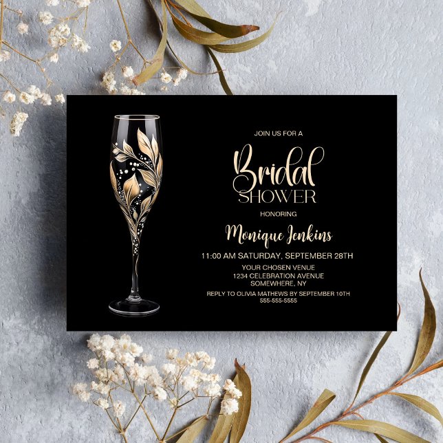 Convite Champagne Glass Gold Leaf Bridal Shower (Criador carregado)