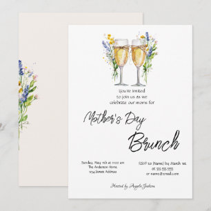 Convite Champagne Glass Wildflower Dia de as mães Brunch