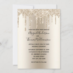 Convite Champagne Glitter Trendy Elegant Wedding Invi