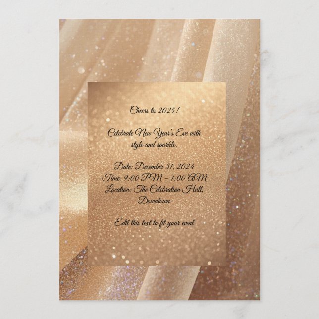 Convite Champagne Glow New Year 2025 Invitation – Editable (Frente)