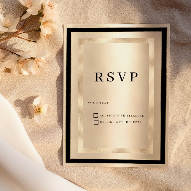 Convite Champagne Gold Black Glamour Luxury RSVP  (Champagne Gold Black Glamour Luxury RSVP )