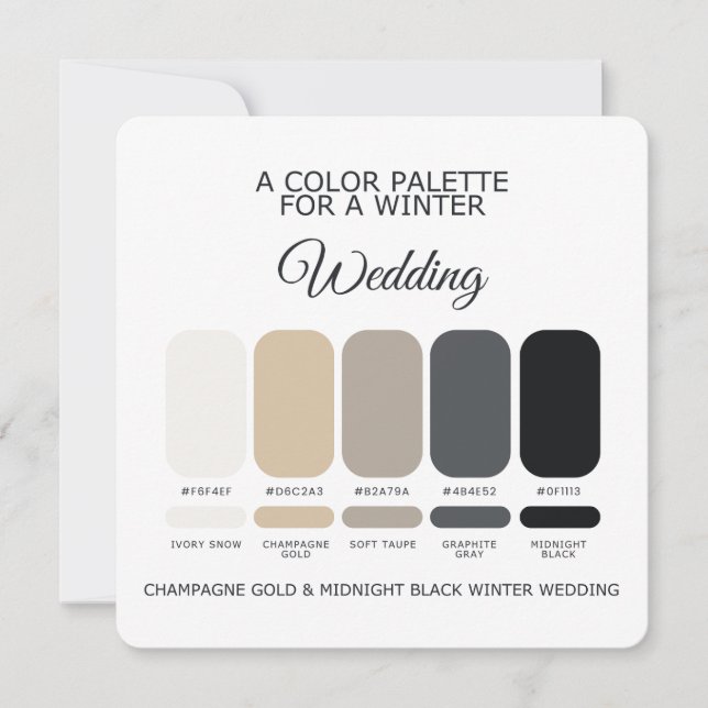 Convite Champagne Gold Black Winter Wedding Palette Card (Frente)