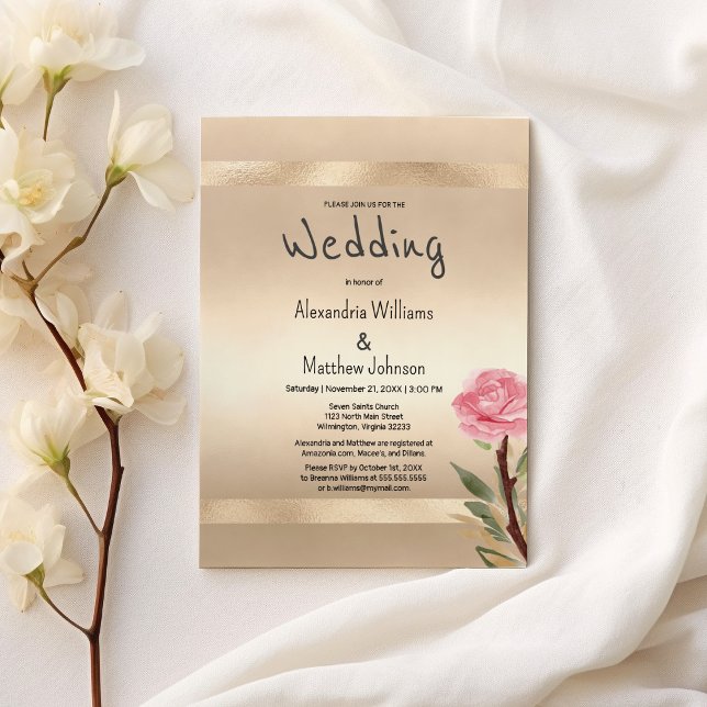 Convite Champagne Gold Glamour Pink Floral Wedding  (Champagne Gold Glamour Pink Floral Wedding )