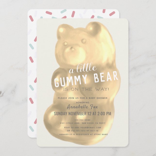 Convite Champagne Gummy Bear Gênero Chá de fraldas neutro (Frente/Verso)