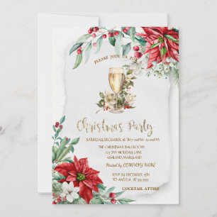 Convite Champagne Holly Berry Poinsettia Natal
