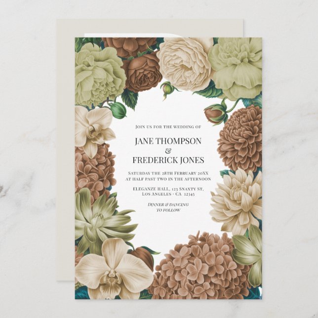 Convite Champagne Mist, Willow Sage & Pebble Taupe Wedding (Frente/Verso)