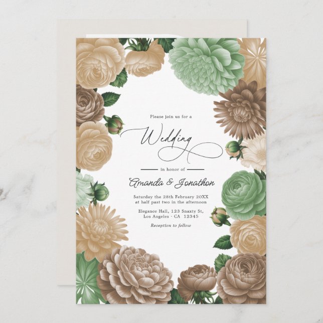 Convite Champagne Mist, Willow Sage & Pebble Taupe Wedding (Frente/Verso)