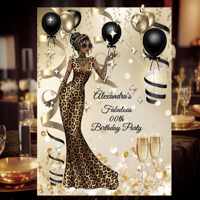 Convite Champagne para Celebração de Aniversário de Leopar (Criador carregado)