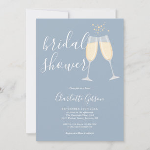 Convite Champagne para Chá de Noiva Azul Poeira