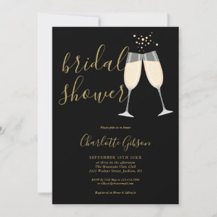 Convite Champagne para Chá de Noiva Preto e Dourado