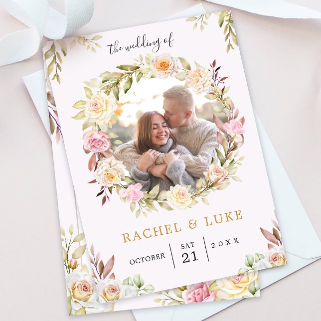 Convite Champagne PHOTO Floral Chic Wedes (Criador carregado)