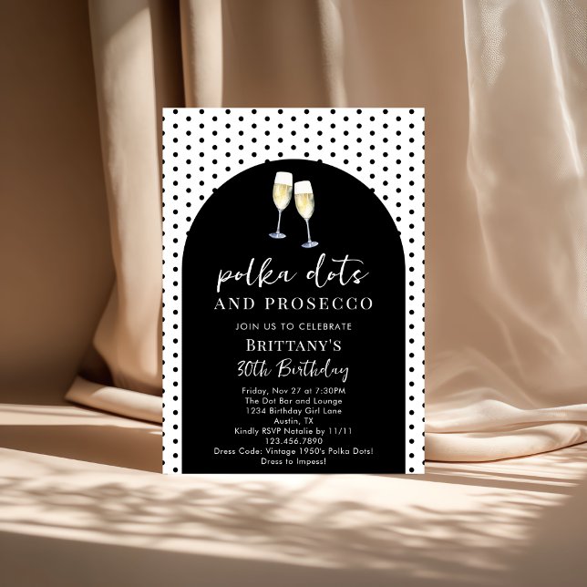 Convite Champagne Polka Dots and Prosecco Birthday Party (Criador carregado)