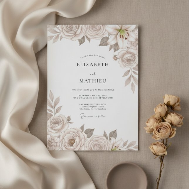 Convite Champagne Refined Floral Wedding (Criador carregado)