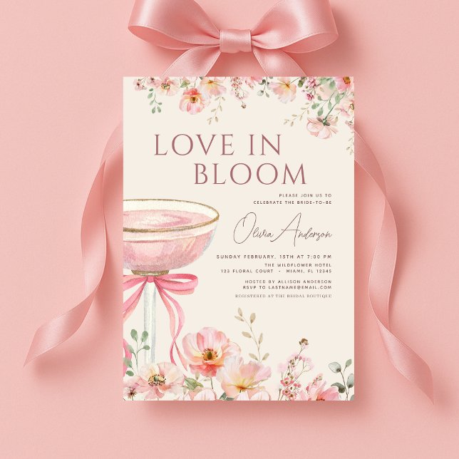Convite Champagne Rosa Amor em Flor Chá de Noiva (Criador carregado)