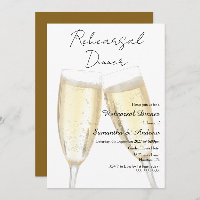 Convite Champagne Toast Rehearsal Dinner (Frente/Verso)