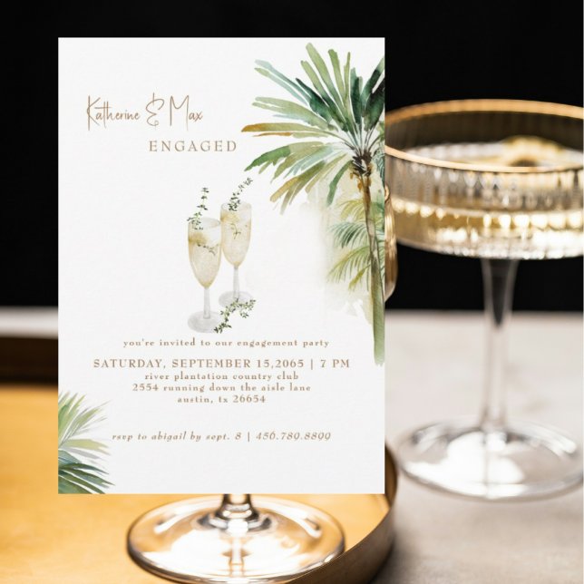 Convite Champagne Toast Tropical Engagement Party  (Criador carregado)