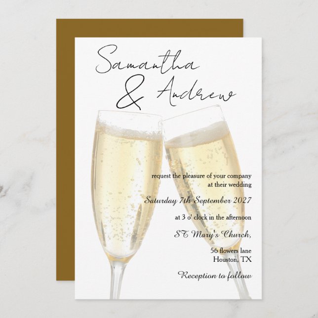 Convite Champagne Toast Wedding (Frente/Verso)