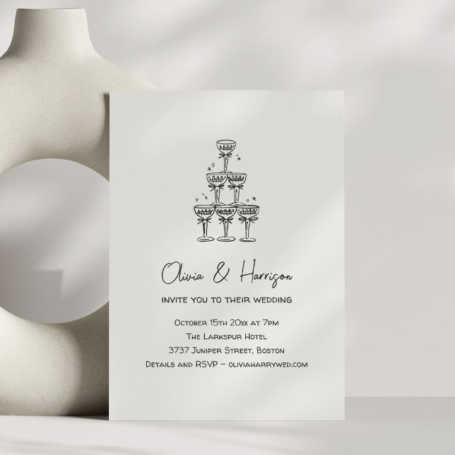 Convite Champagne Tower Doodle Custom Name Wedding (Criador carregado)
