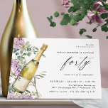 Convite Champagne Watercolor | Diversão Elegante aniversár<br><div class="desc">Convites bonito de aniversário de 40 anos com a ilustração aquosa de uma garrafa de champanhe rodeada de flores roxas. Grande "quarenta" texto é escrito em script,  para um convite divertido mas elegante,  com uma cor verde pálida coordenada no reverso.</div>