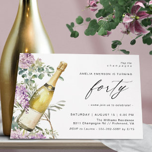 Convite Champagne Watercolor Diversão Elegante aniversár