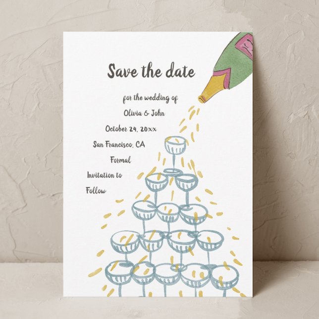 Convite Champagne Watercolor Whimsical Save Date (Criador carregado)